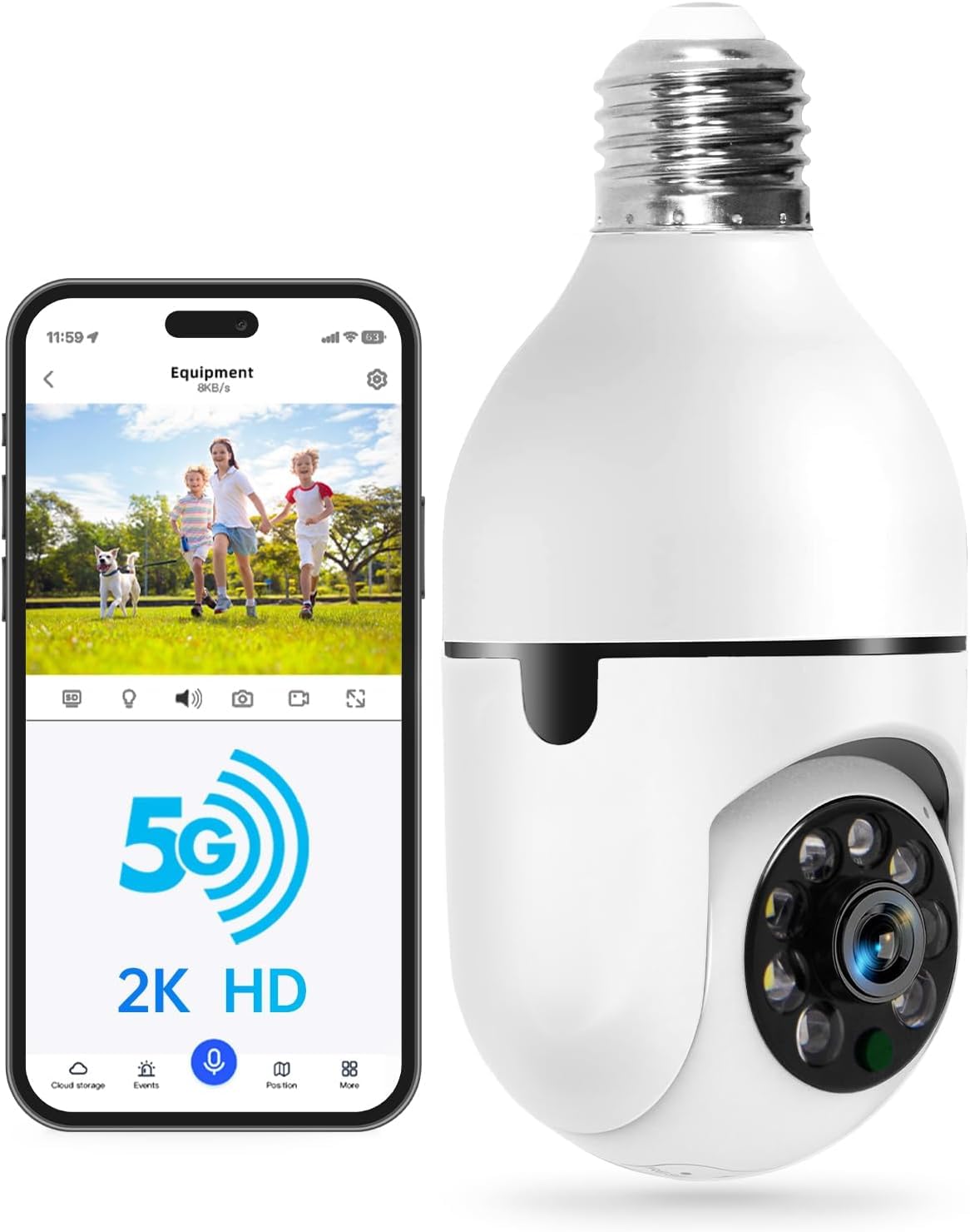 5g 2 4g dual band outdoor security light bulb camera front angle produ