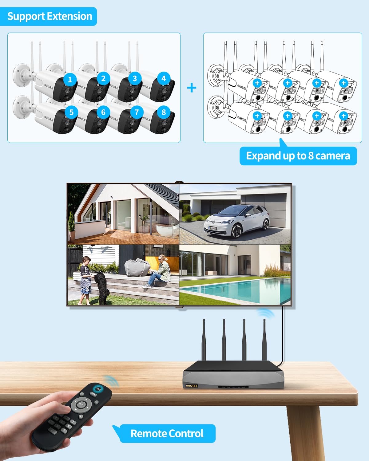 5mp wireless wifi outdoor security camera system clip and build detail