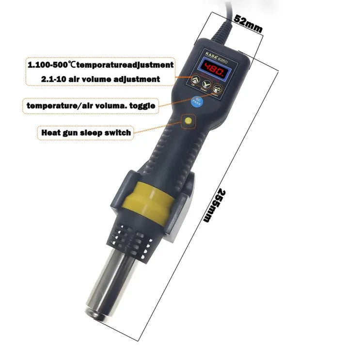 Kada 8350 Digital Hot Air Gun Handle - 100-500°C, Adjustable Airflow