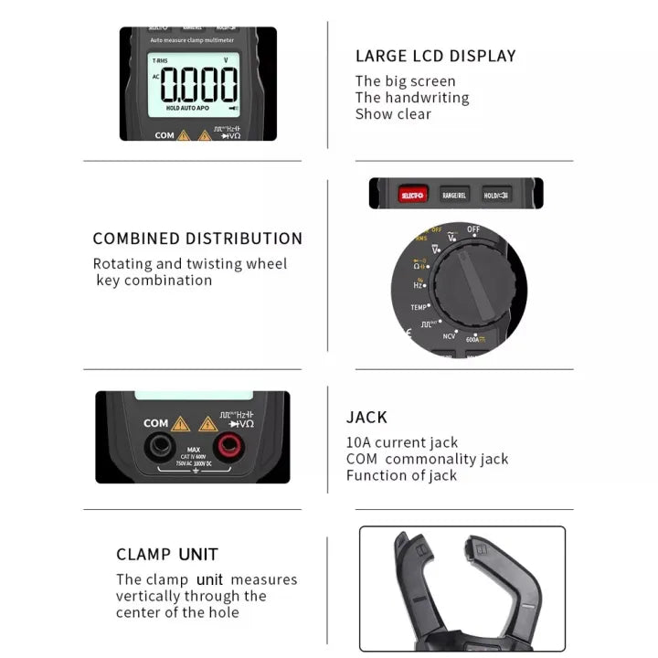 WinAPEX 8203 Mini Digital Clamp Meter - AC/DC Current Voltage, NCV, Temperature