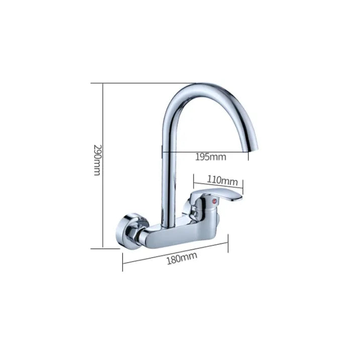 180° Rotating Wall Mounted Kitchen Faucet - Single Handle Chrome