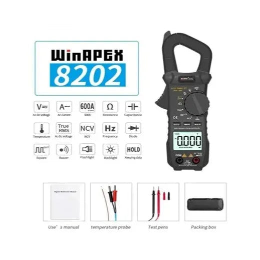 WinAPEX 8202 600A Digital Clamp Meter - AC/DC Voltage Current, NCV, Temperature
