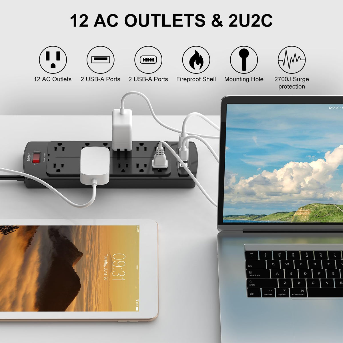 6 Ft Extension Cord Power Strip rear design | Smaronics