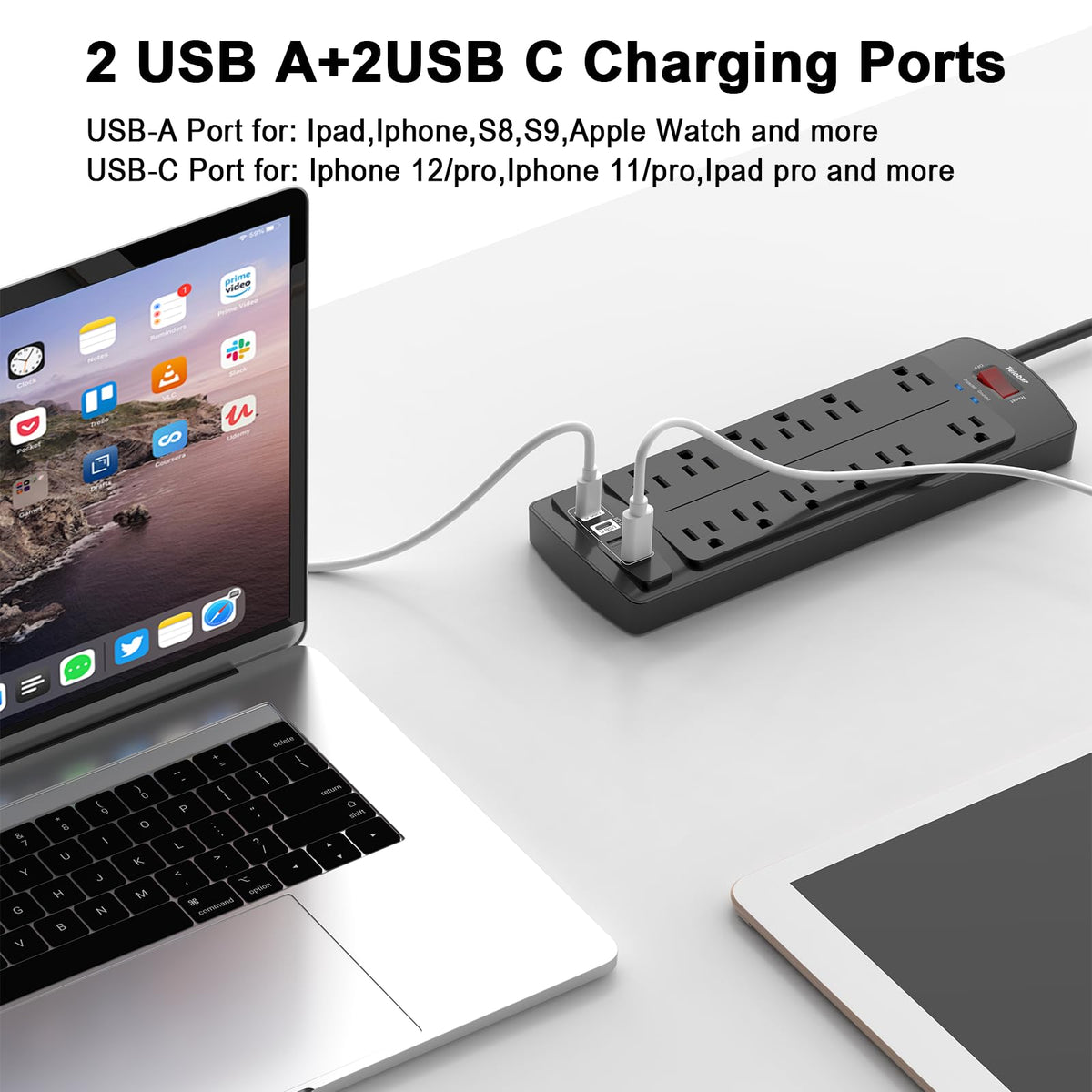 6 Ft Extension Cord Power Strip side profile | Smaronics