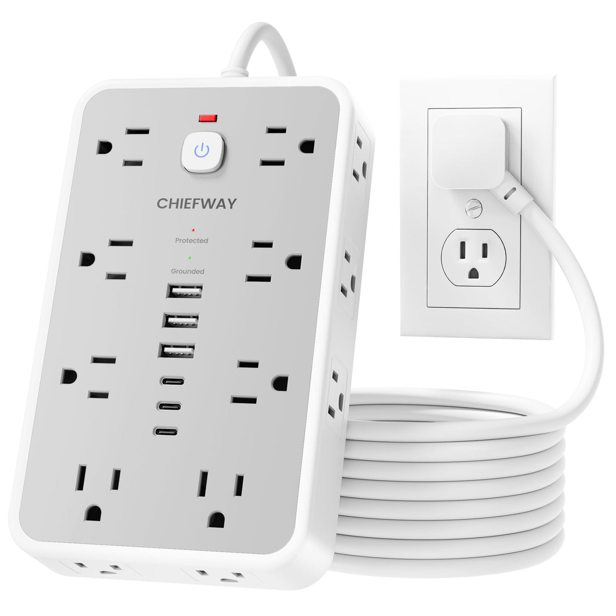 6 ft surge protector power strip front angle product view | Smaronics