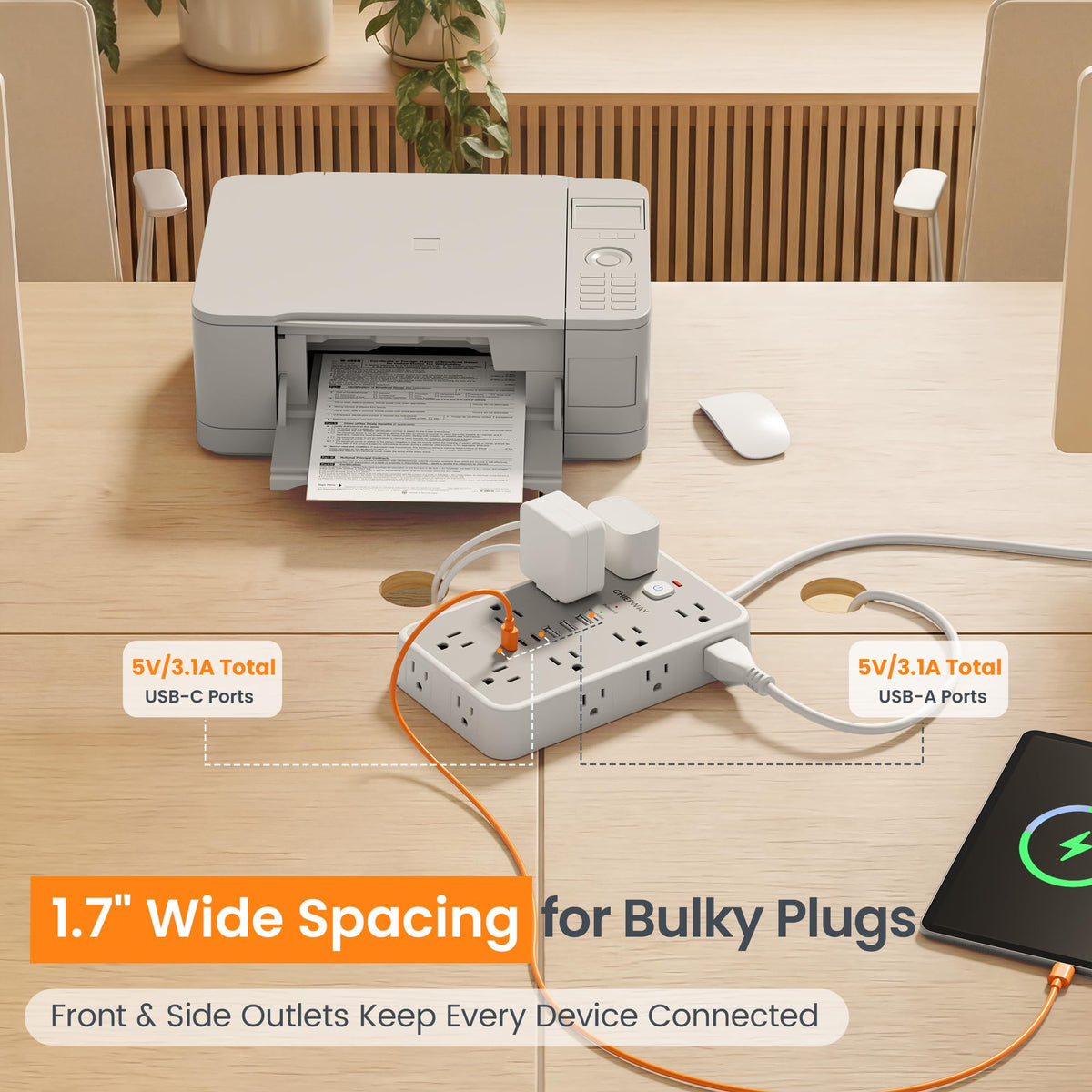 6 ft surge protector power strip side profile product view | Smaronics