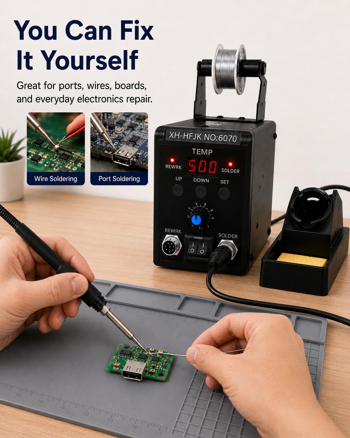 60W Digital Soldering Station feature close up view | Smaronics