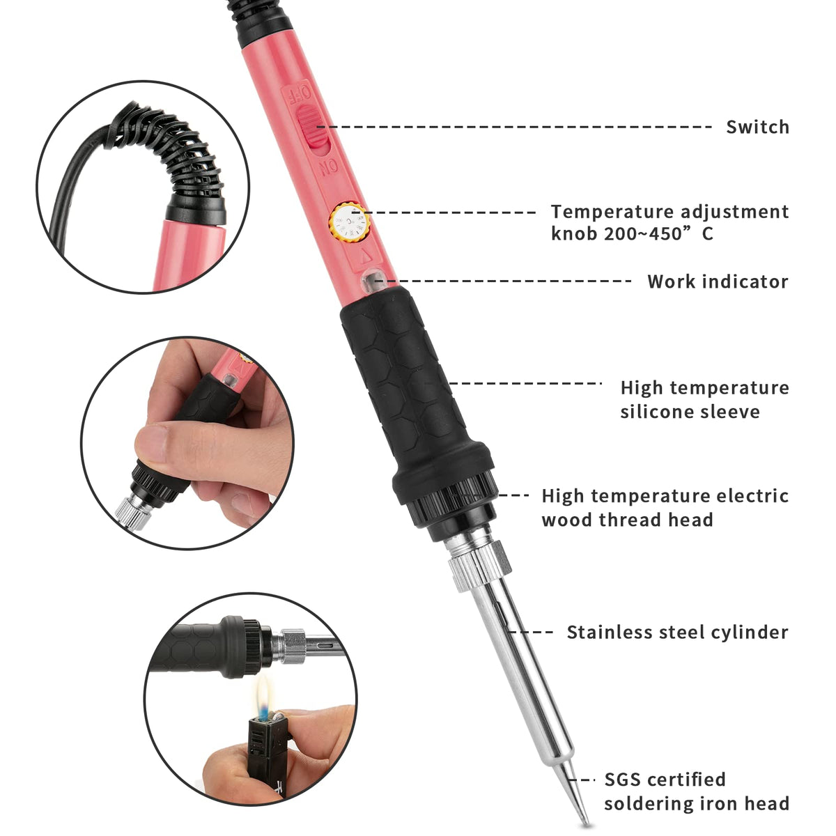 60w soldering iron kit feature close up view | Smaronics