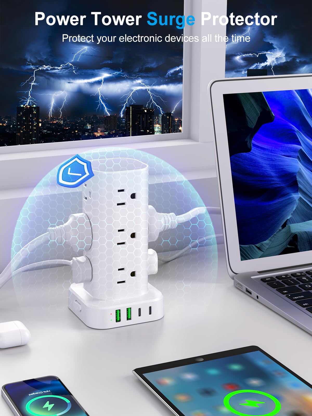 6ft power strip tower surge protector clip and build detail | Smaronic