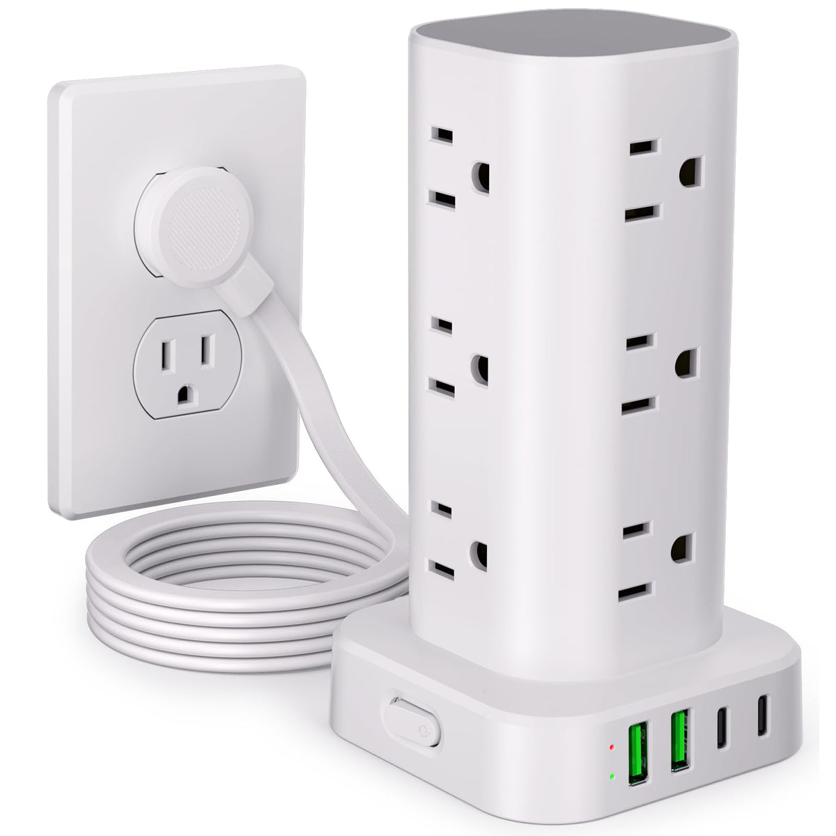 6FT Power Strip Tower Surge Protector front angle | Smaronics