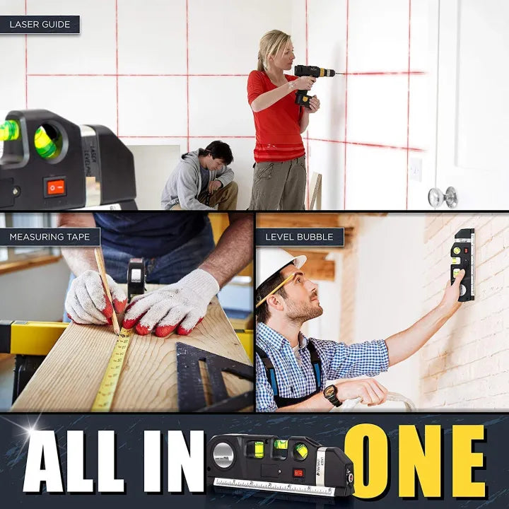 Multi-Purpose Laser Level with Measuring Tape & Bubbles