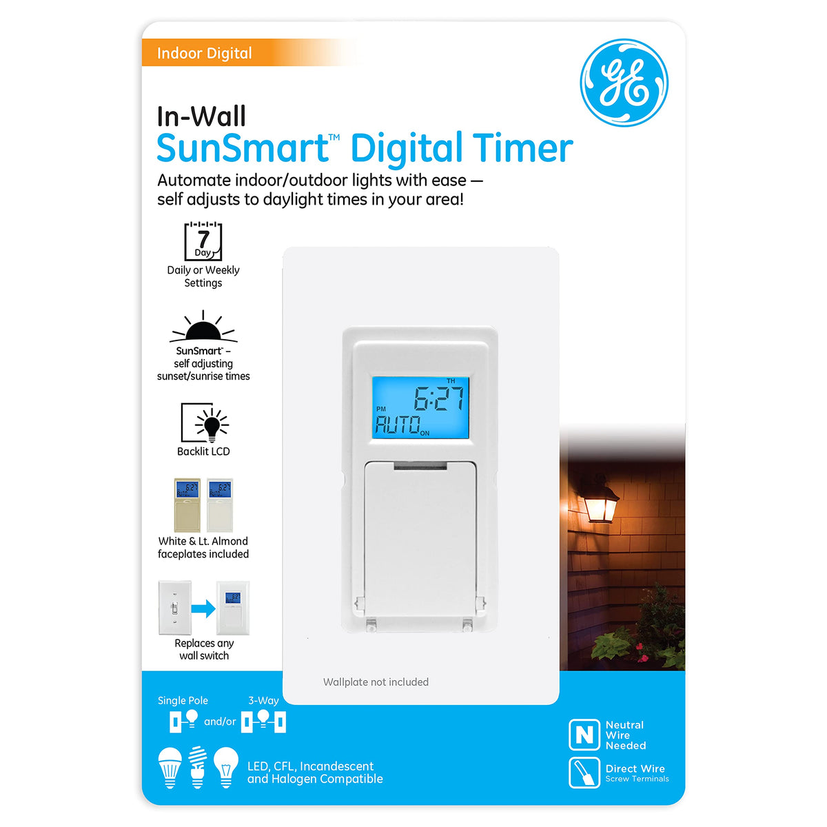 7-Day In-Wall Digital Timer Switch front angle | Smaronics