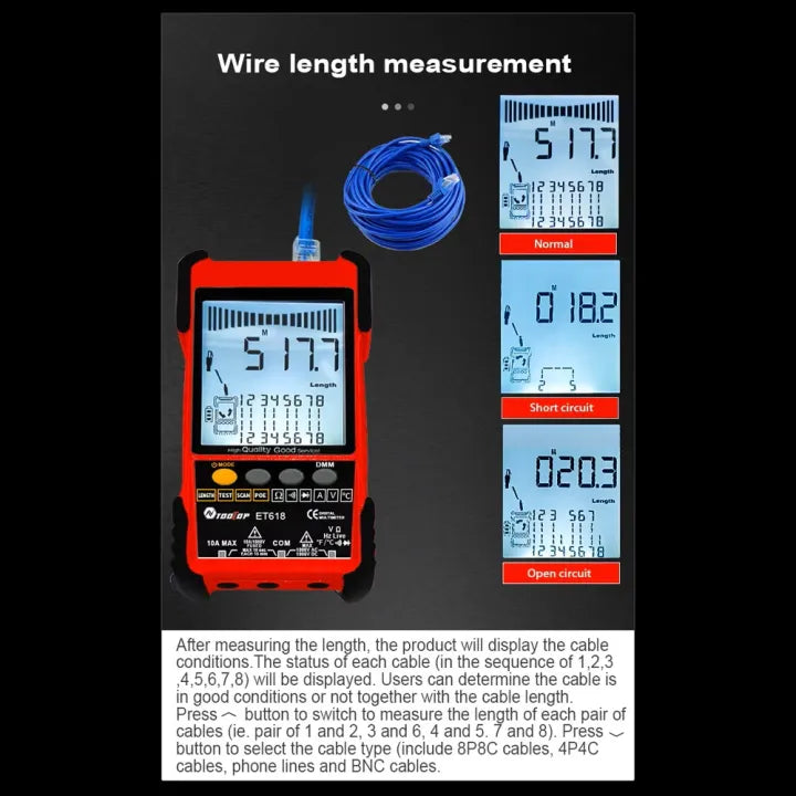 ET618 Network Cable Tester & Digital Multimeter 2-in-1