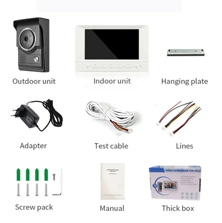 7-inch Wired Video Doorbell Intercom System - Monitor with Unlock Function