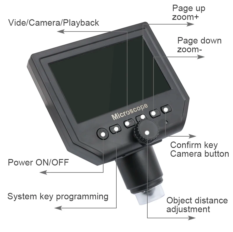 G600 1-600X Portable LCD Digital Microscope - Zoom & Adjustable Light