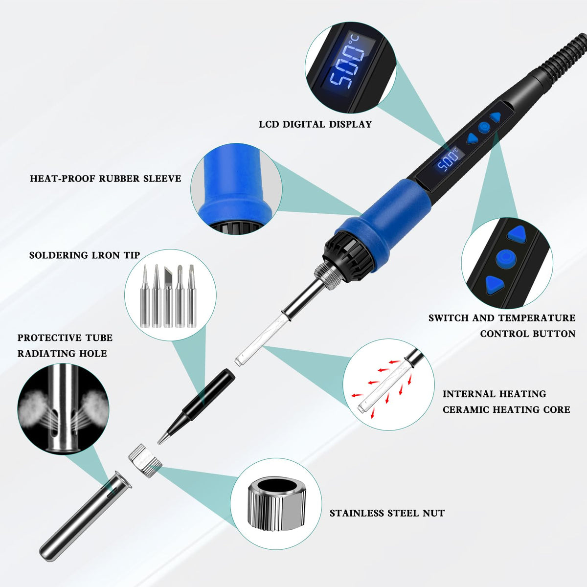 80W Adjustable Temperature Soldering Iron Kit image 3