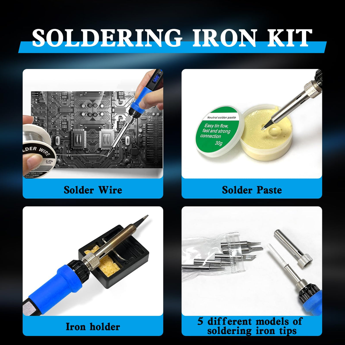 80W Adjustable Temperature Soldering Iron Kit image 5