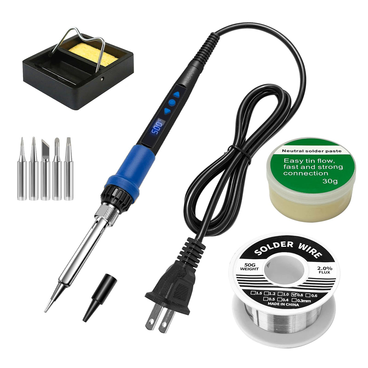 80W Adjustable Temperature Soldering Iron Kit front angle | Smaronics