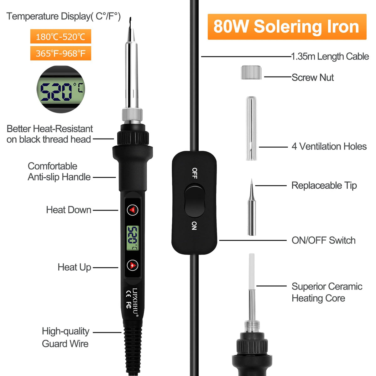 80w lcd soldering iron kit adjustable temp 180 520 rear design product