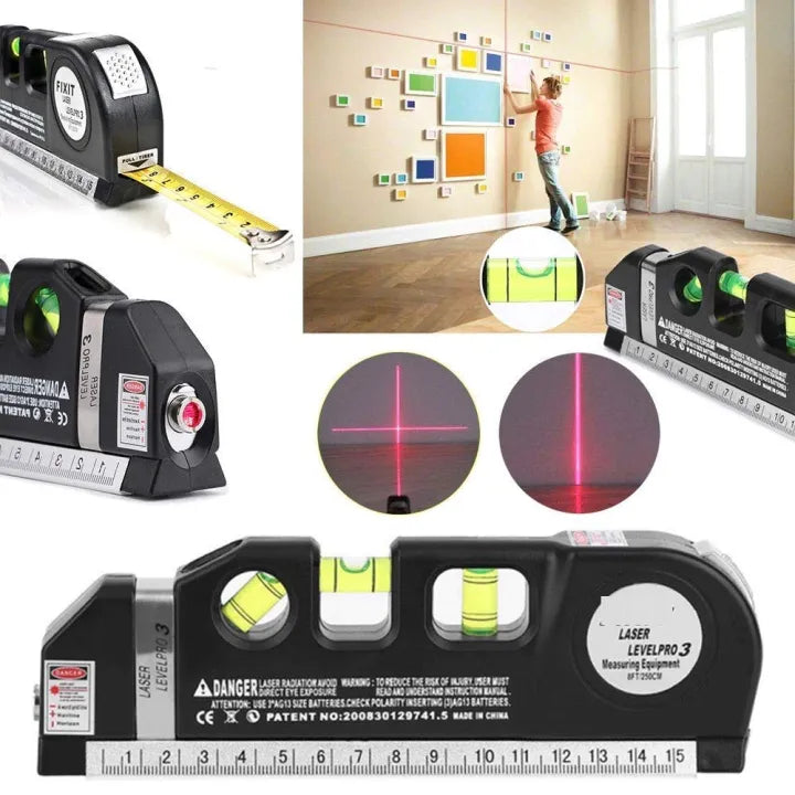 Multi-Purpose Laser Level with Measuring Tape & Bubbles