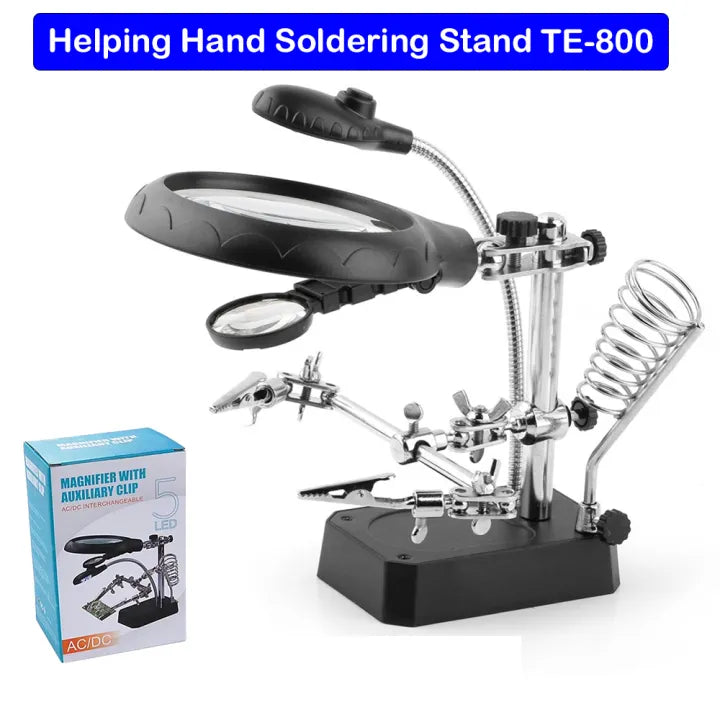 TE-800 Helping Hand Soldering Stand with Magnifying Glass & LED