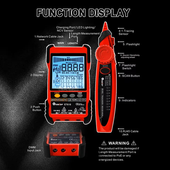 ET618 Network Cable Tester & Digital Multimeter 2-in-1