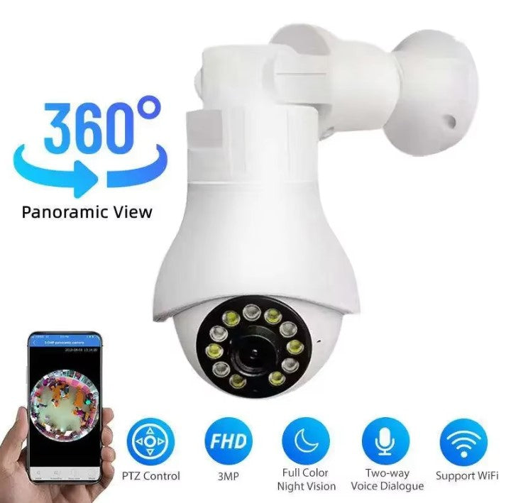 Panoramic WiFi Camera 1080P – 360° Surveillance & Night Vision Bulb