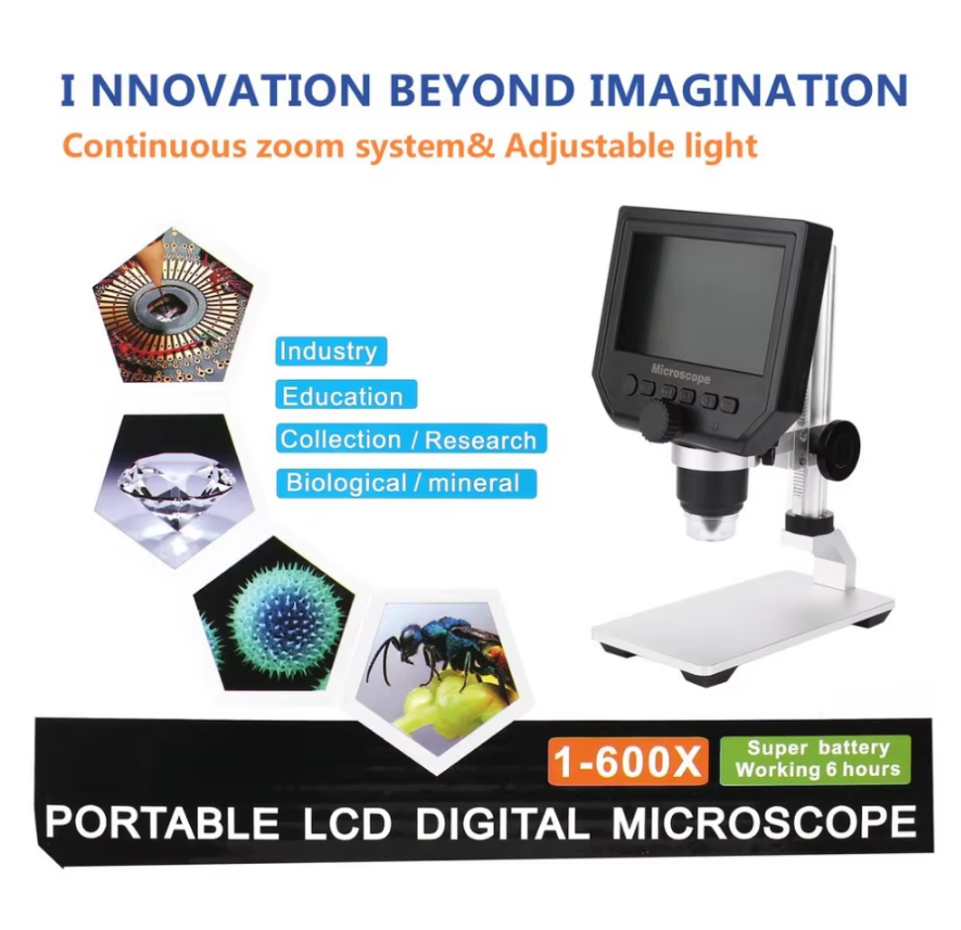 G600 1-600X Portable LCD Digital Microscope - Zoom & Adjustable Light