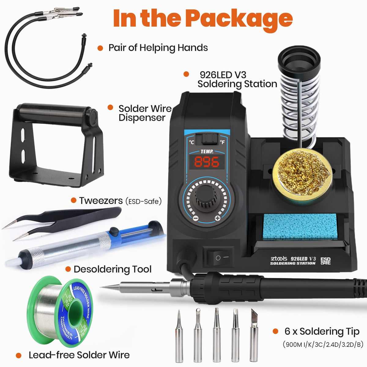 926LED V3 Soldering Station Iron Kit clip and build detail | Smaronics