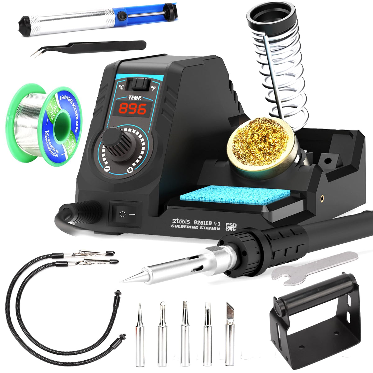 926LED V3 Soldering Station Iron Kit front angle | Smaronics