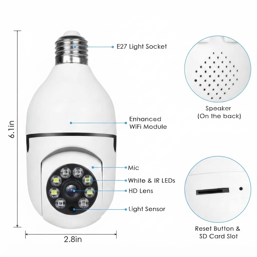 WiFi PTZ Bulb Camera E27