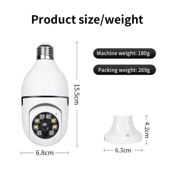 Smart light bulb with measurement details on a white background