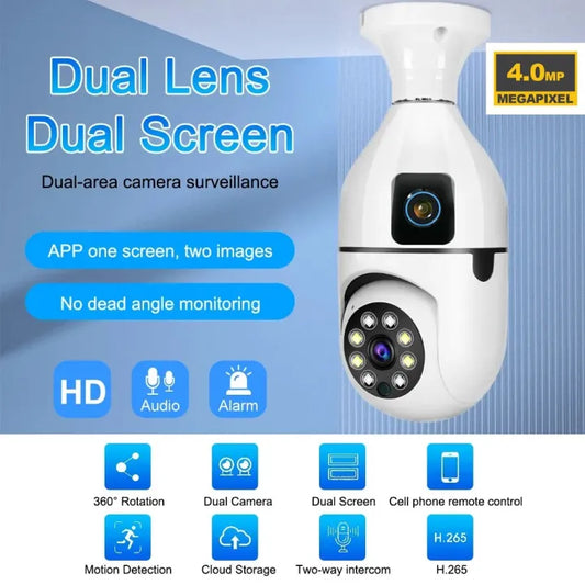 V380 Pro 4MP Dual Lens Dual Screen WiFi Camera - 360° PTZ, Two-Way Audio