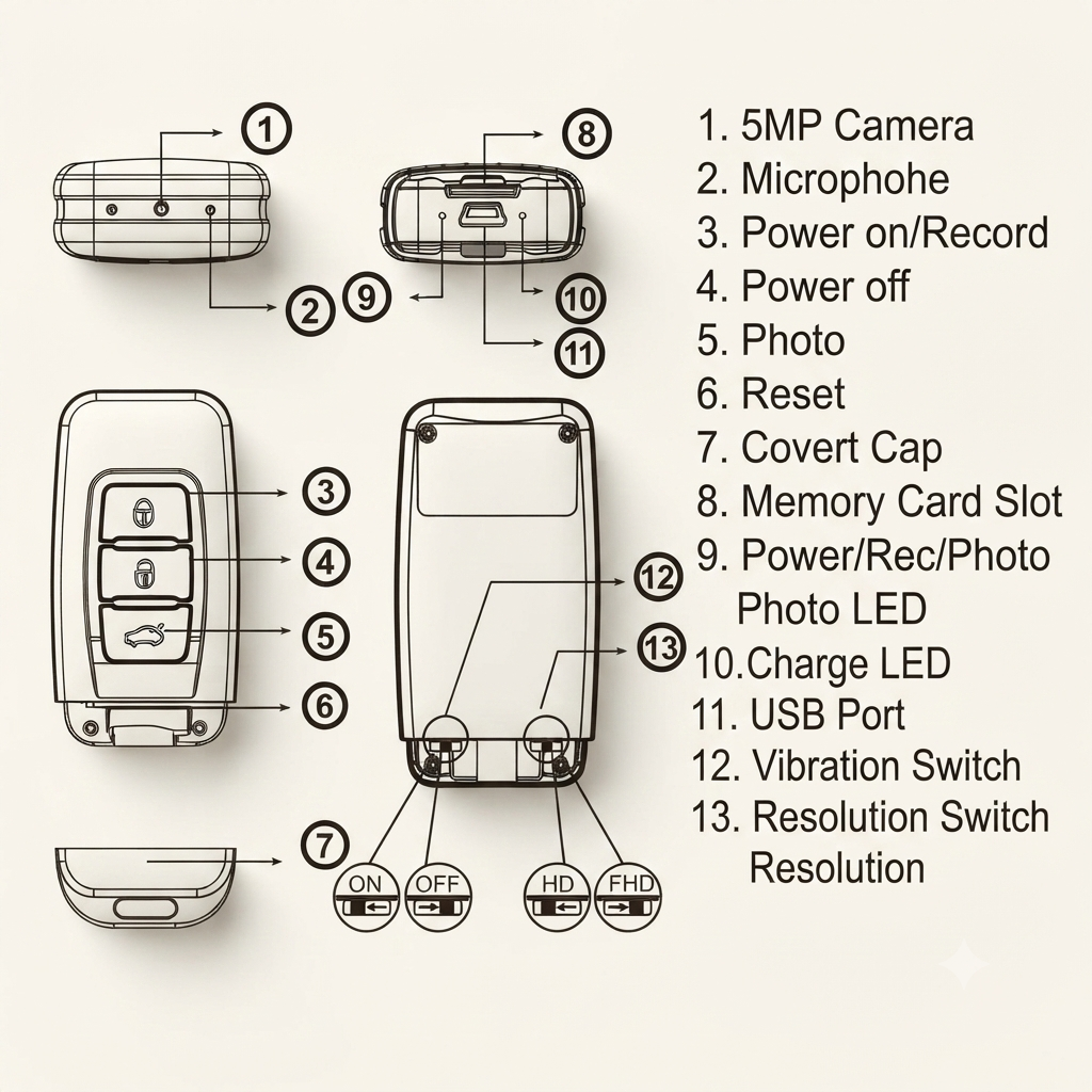 1080P 5MP Key Fob Camera