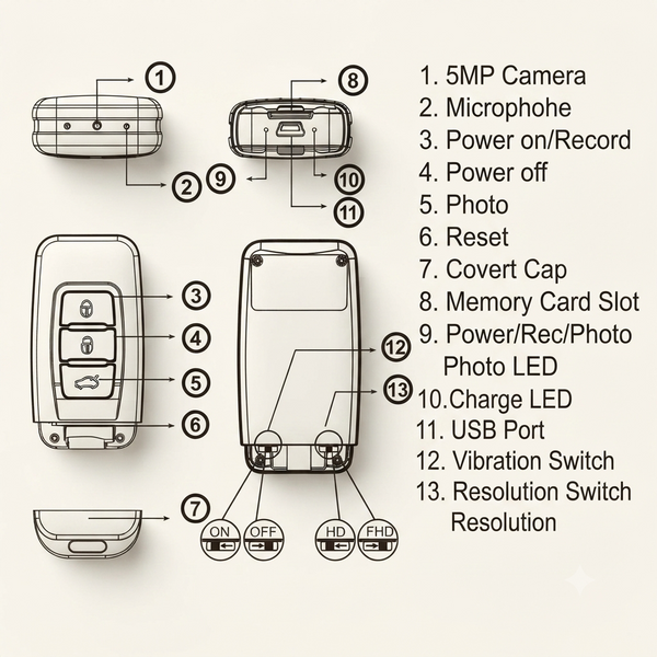 1080P 5MP Key Fob Camera
