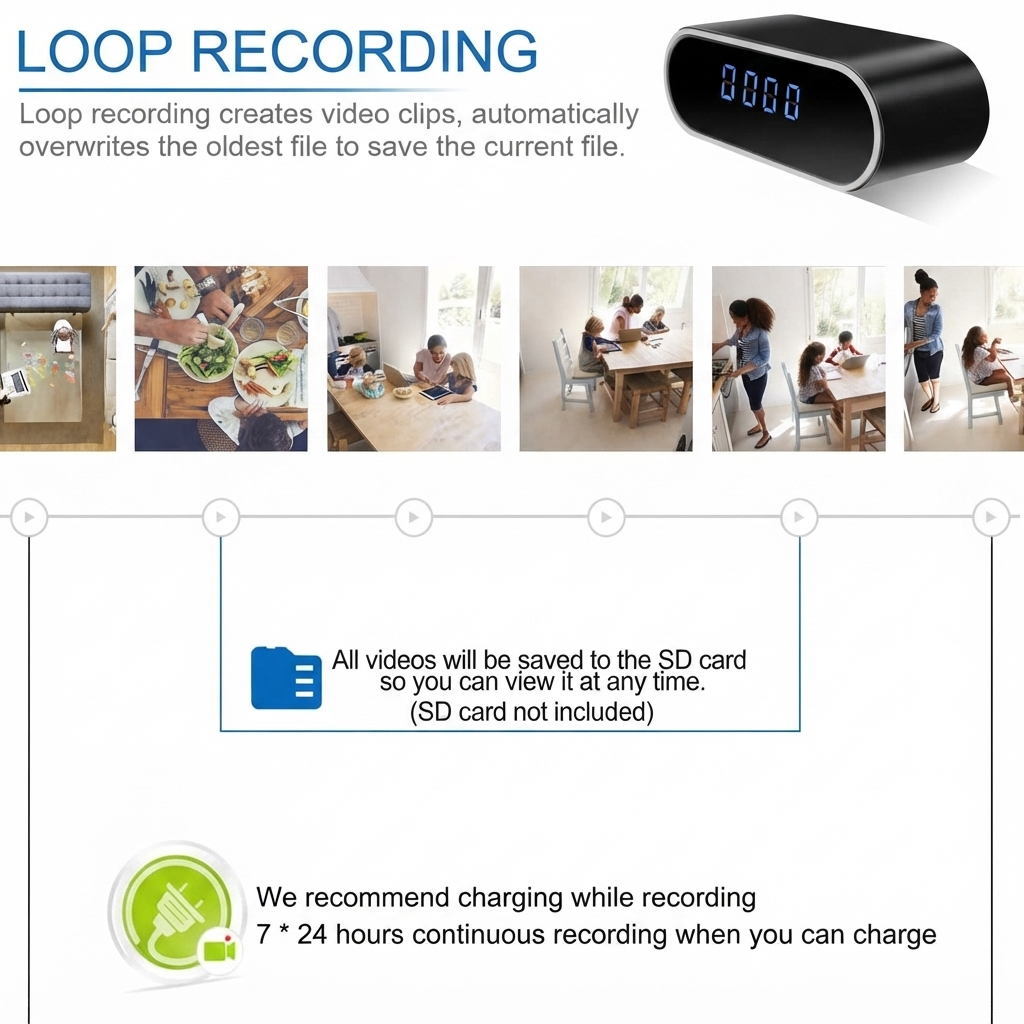 1080P WiFi Clock Camera with Motion Detection