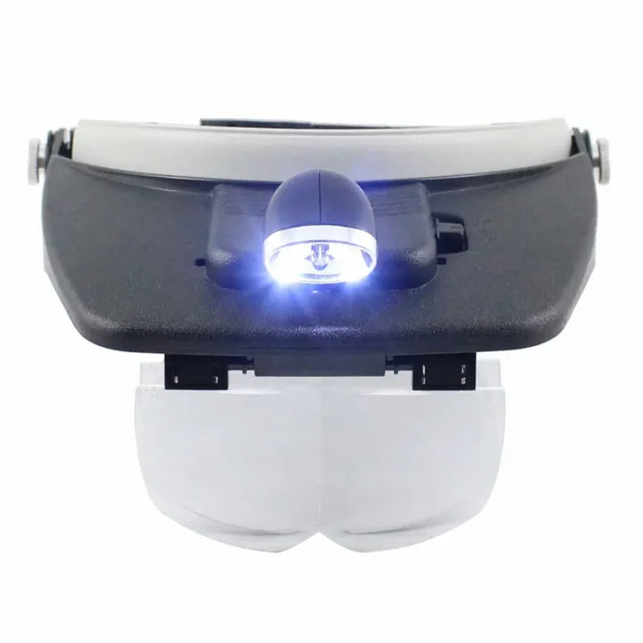 Head Magnifying Glasses Showcasing  visor with a light on a white background