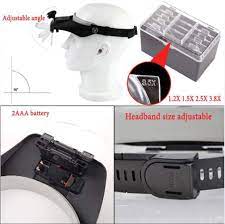 Head Mount Magnifying Glasses features  including adjustable Lens, battery, Lens Box of Different sizes and headband Adjustable size.