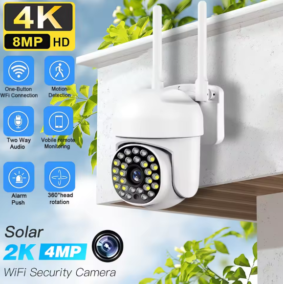 IP66 Wifi outdoor camera with features listed on a white background