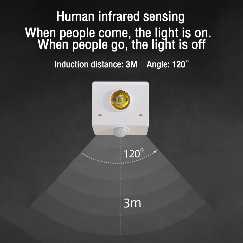 Human infrared sensor light with distance and angle indicators on a dark background