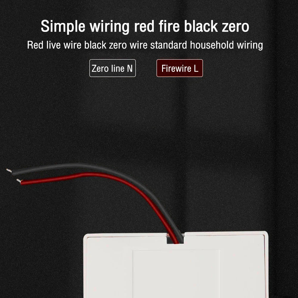 Wiring diagram with red and black wires of PIR motion sensor bulb holder labeled on a black background
