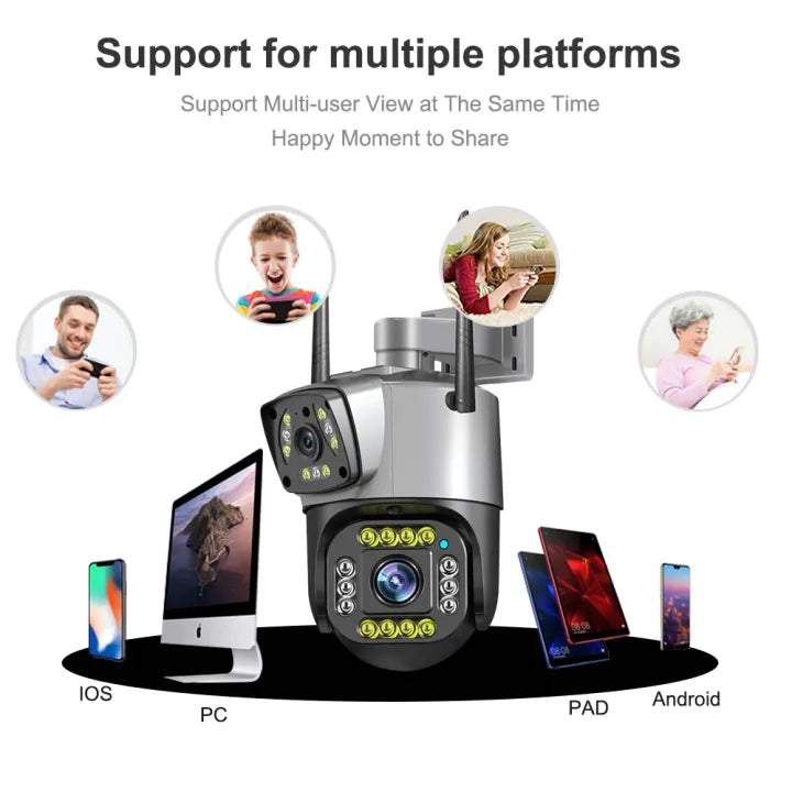Smart Outdoor video camera with multiple platform compatibility on a white background