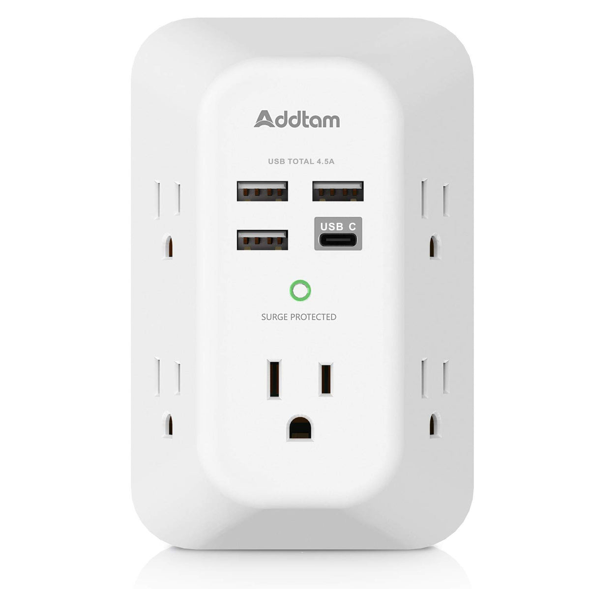 Addtam Surge Protector Outlet Extender front angle | Smaronics