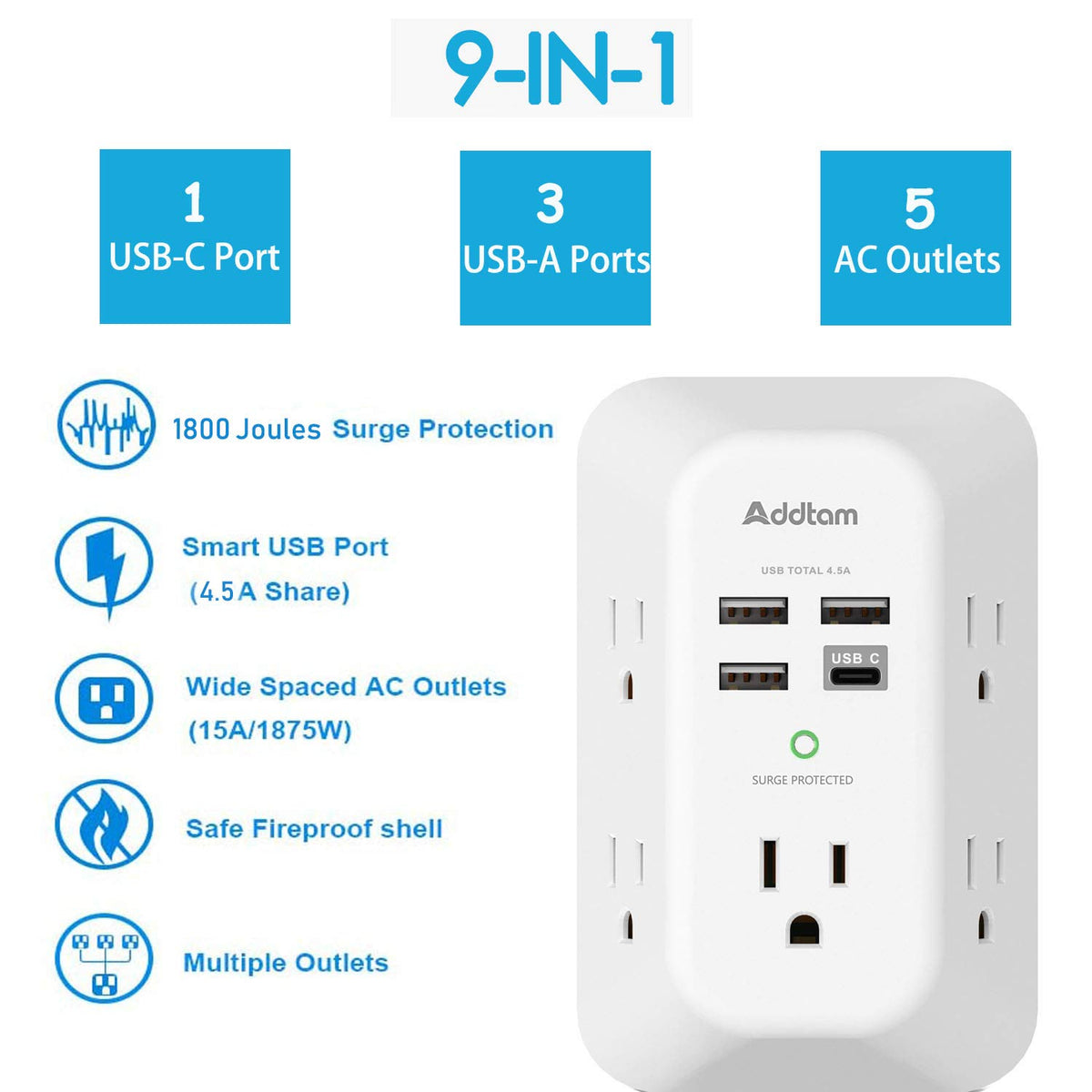 Addtam Surge Protector Outlet Extender rear design | Smaronics