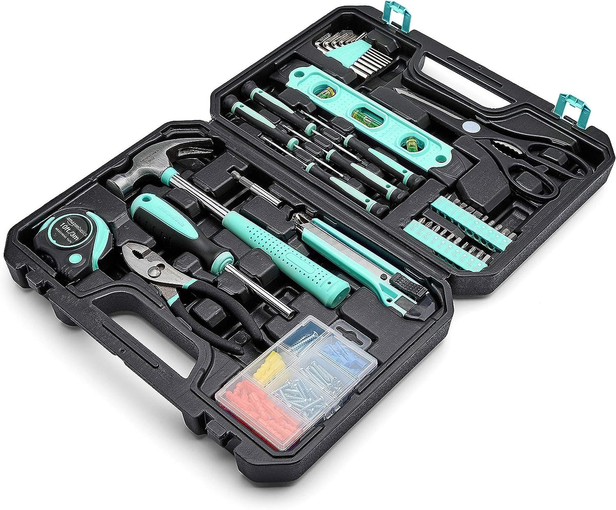 Amazon Basics 142-Piece Tool Kit front angle | Smaronics