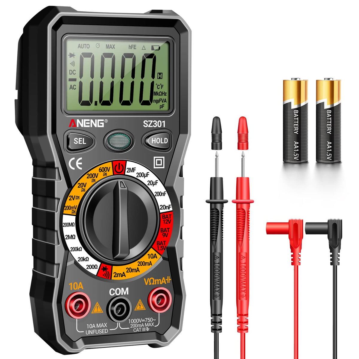 ANENG SZ301 Digital Multimeter front angle | Smaronics