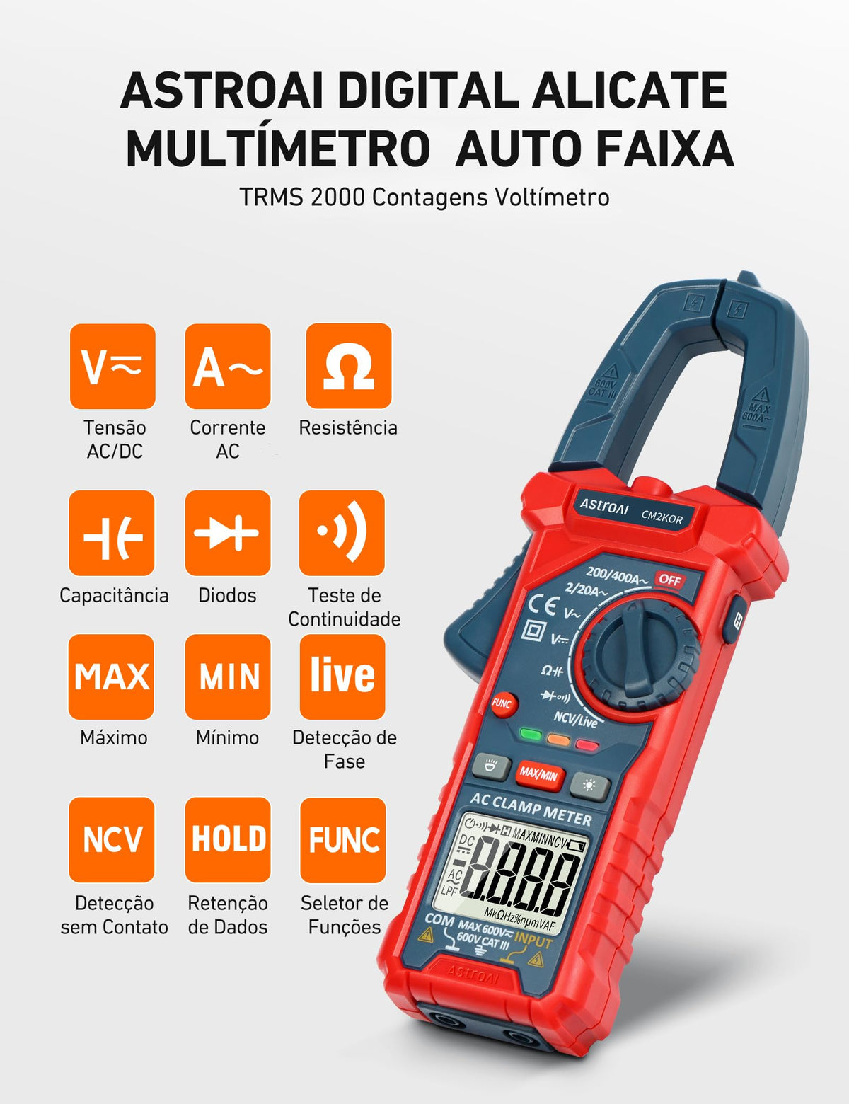 astroai digital clamp meter multimeter 2000 counts rear design product