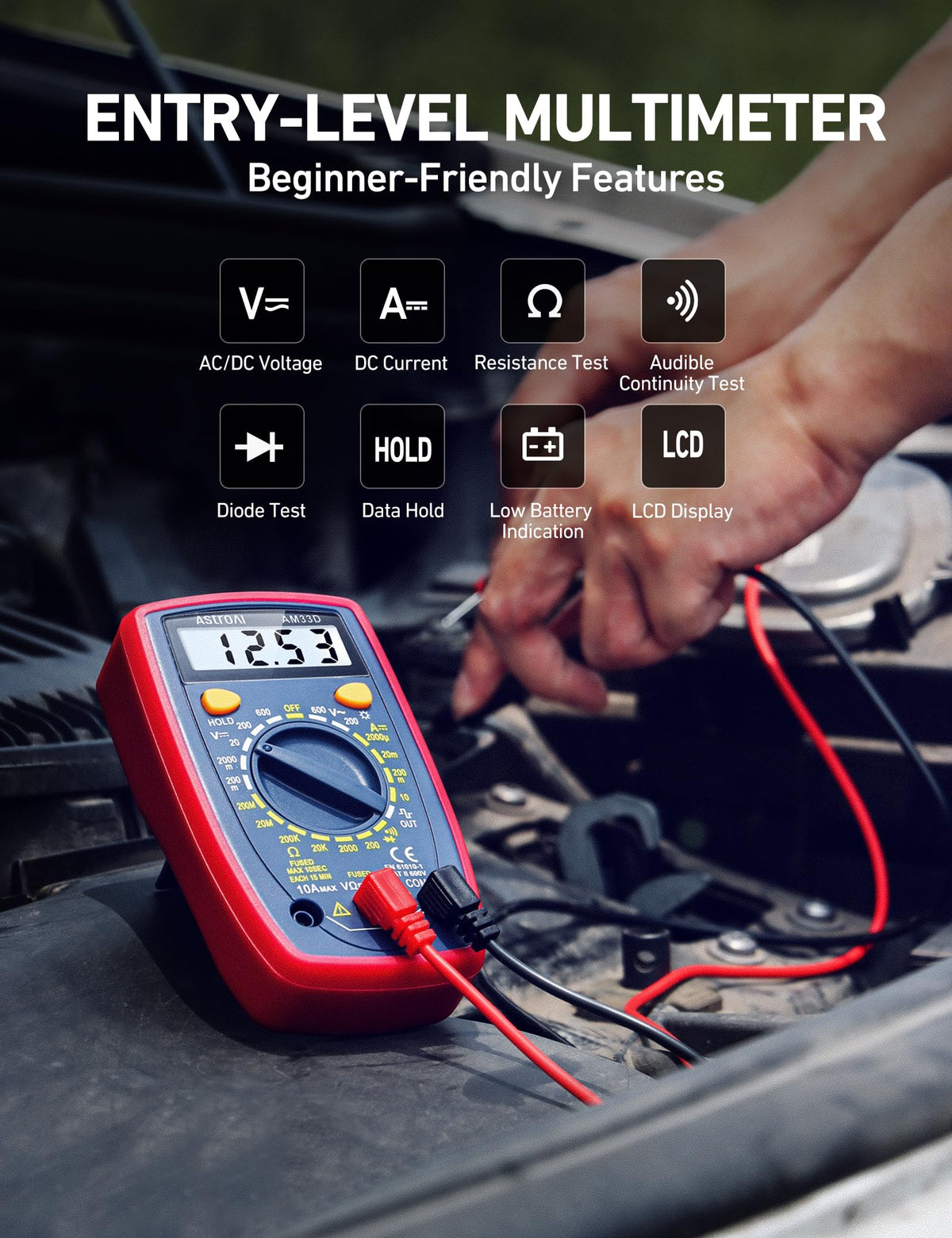 AstroAI Digital Multimeter Tester 2000 Counts rear design | Smaronics
