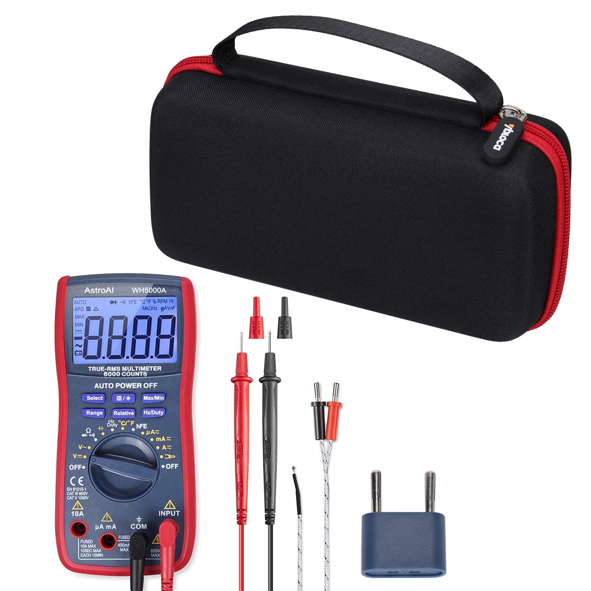 astroai rms 6000 digital multimeter case feature close up view | Smaro