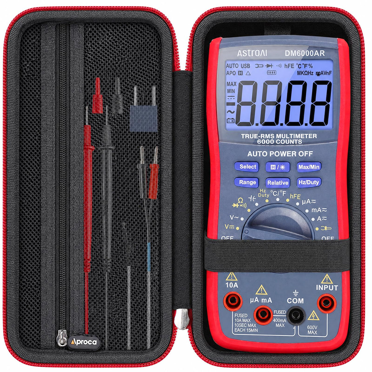 AstroAI RMS 6000 Digital Multimeter Case front angle | Smaronics